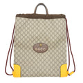 GUCCI DRAWSTRING BACKPACK GG SUPREME BEIGE/YELLOW GHW