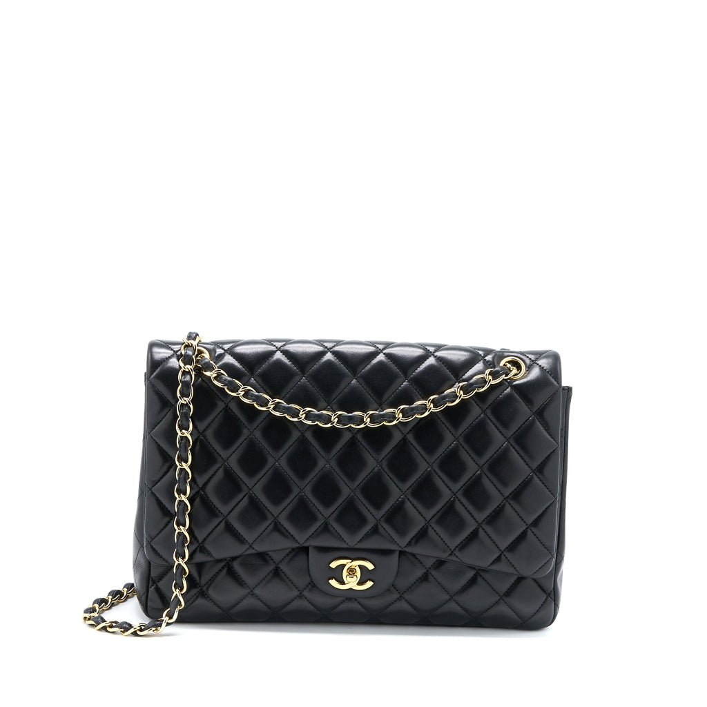 CHANEL MAXI SINGLE FLAP BAG LAMBSKIN BLACK GHW