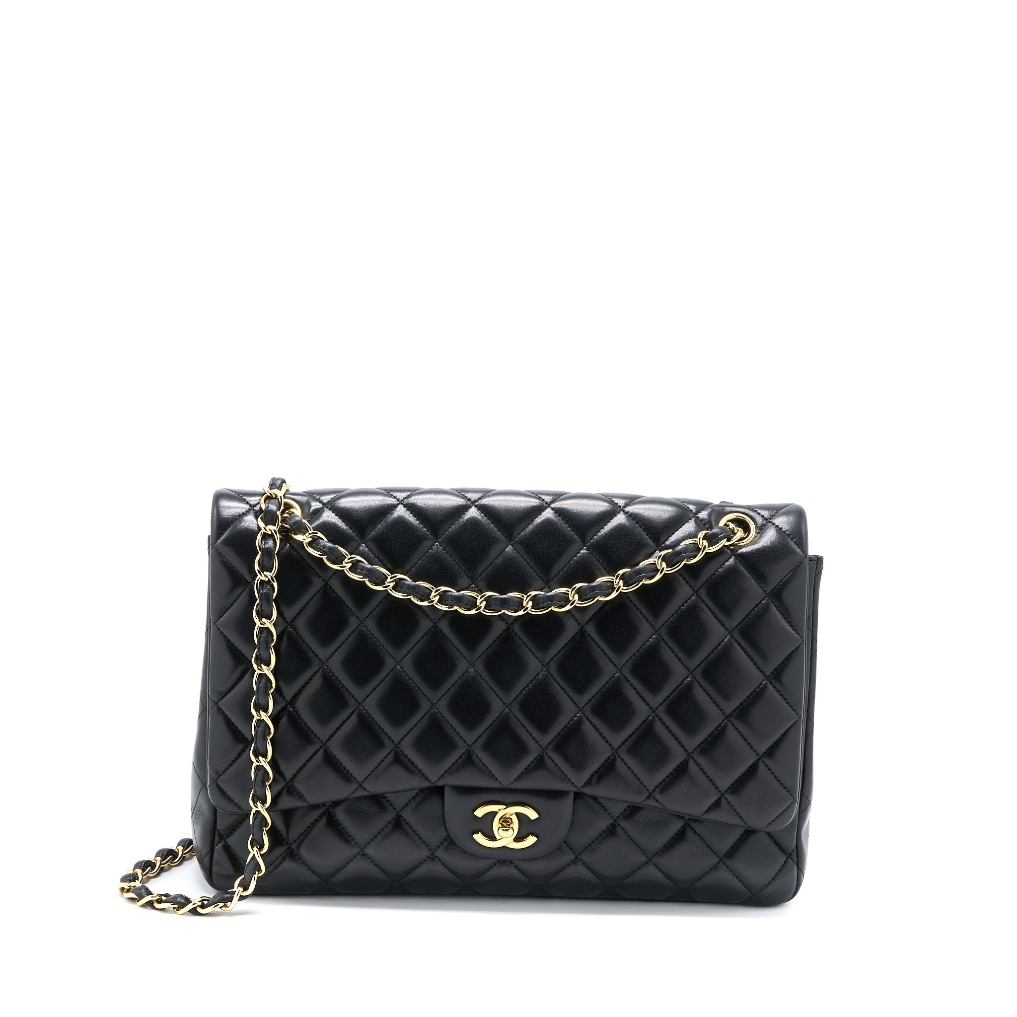 CHANEL MAXI SINGLE FLAP BAG LAMBSKIN BLACK GHW