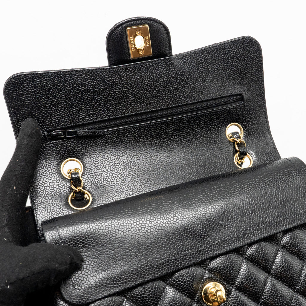 CHANEL SMALL CLASSIC DOUBLE FLAP BAG CAVIAR BLACK GHW (MICROCHIP)