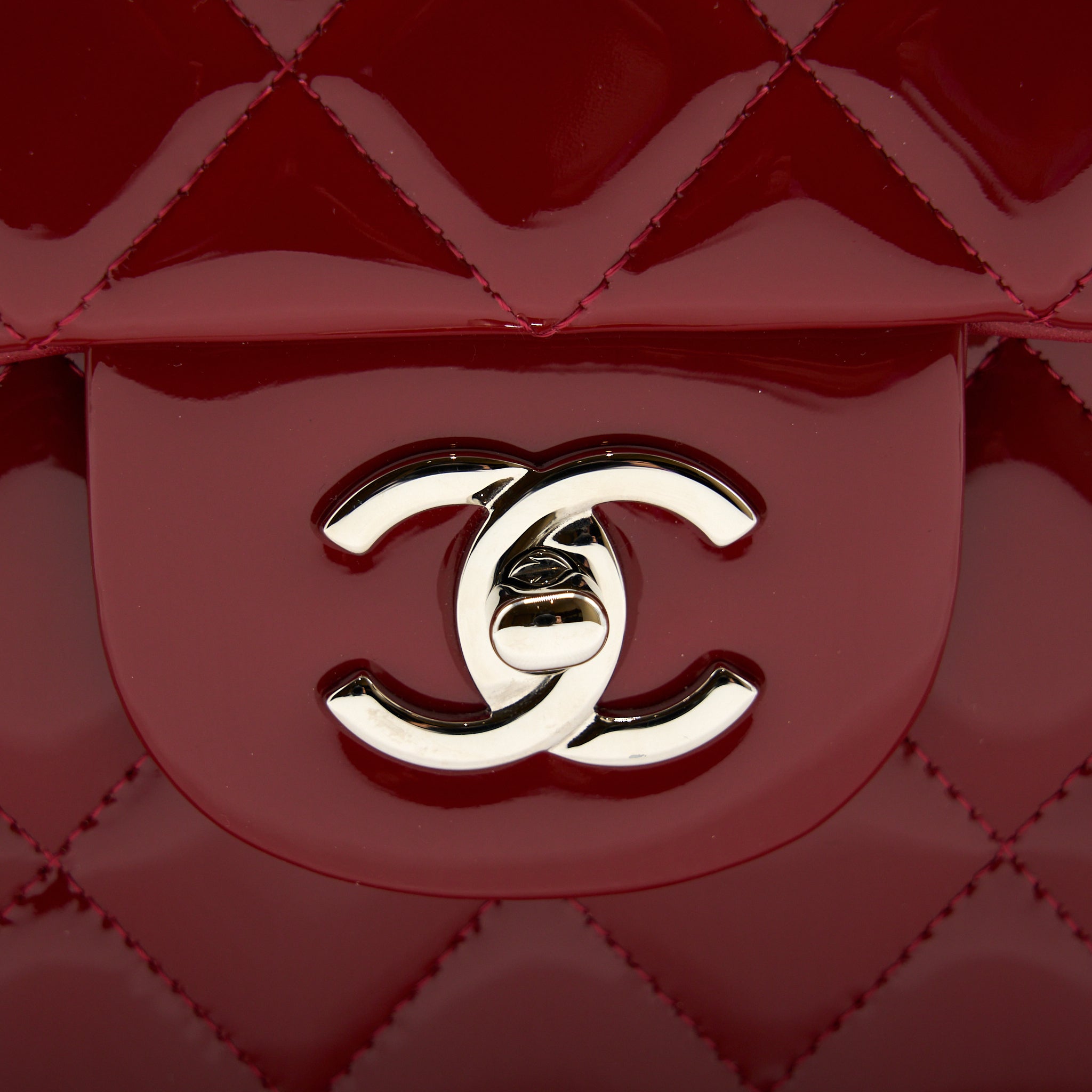 CHANEL JUMBO CLASSIC FLAP BAG PATENT RED SHW