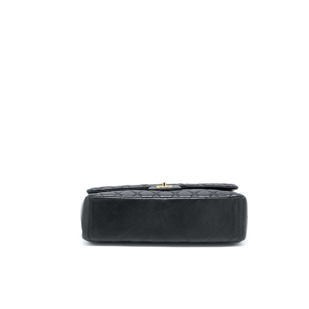 CHANEL MAXI SINGLE FLAP BAG LAMBSKIN BLACK GHW