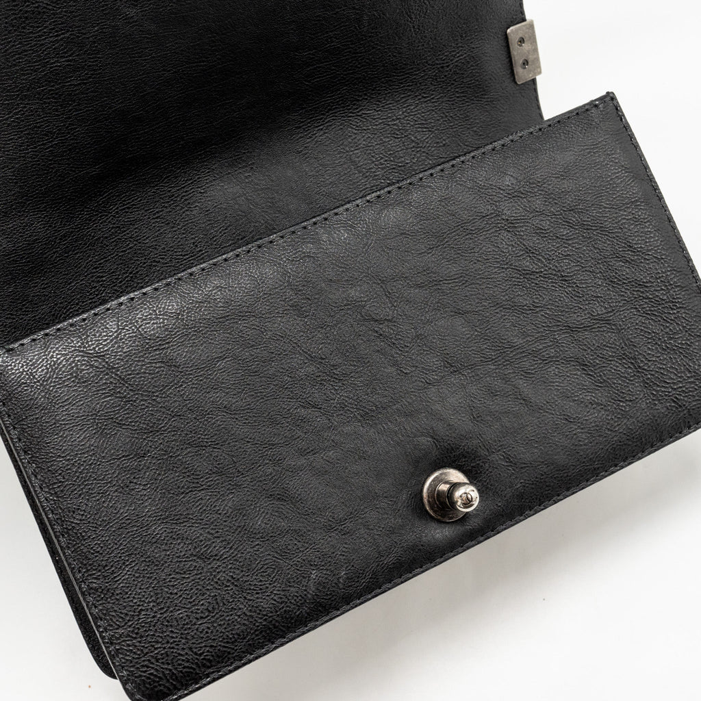 CHANEL TOP HANDLE BOY BAG LIMITED EDITION GRAINED CALFSKIN BLACK RUTHENIUM SILVER HARDWARE