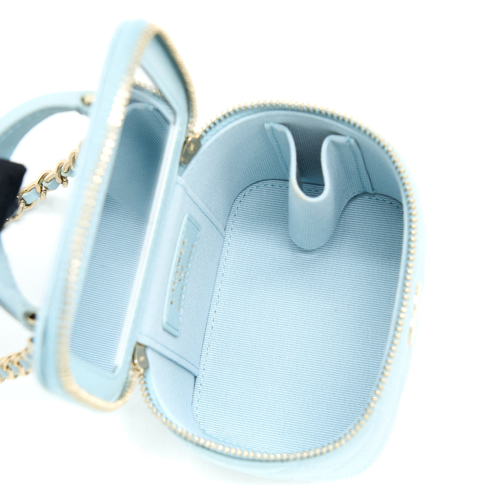 CHANEL 22P TOP HANDLE MINI VANITY WITH CHAIN LAMBSKIN LIGHT BLUE LGHW