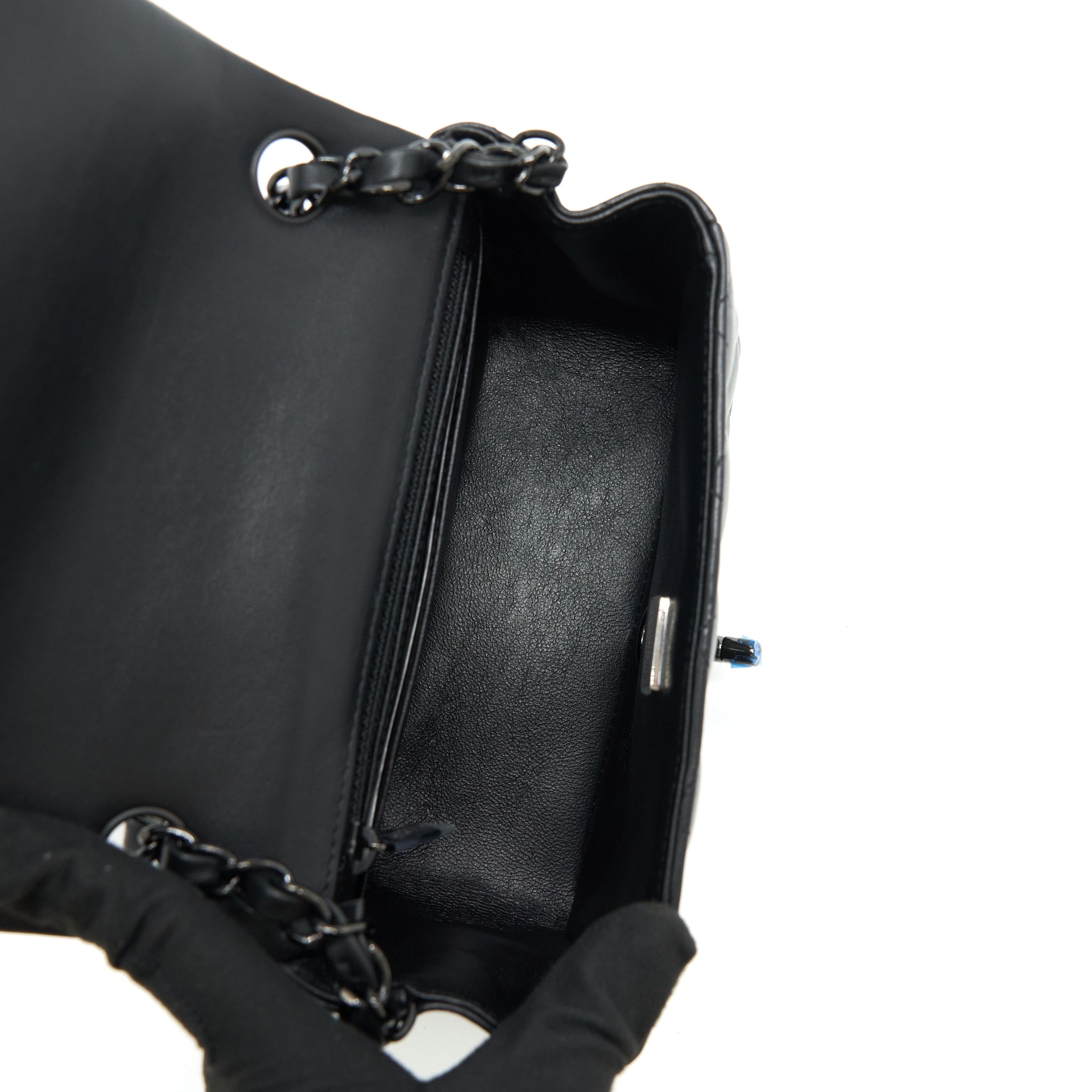 CHANEL MINI SQUARE FLAP BAG LAMBSKIN SO BLACK