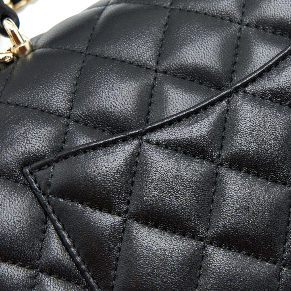 CHANEL TOP HANDLE MINI RECTANGULAR FLAP BAG LAMBSKIN BLACK LGHW (MICROCHIP)
