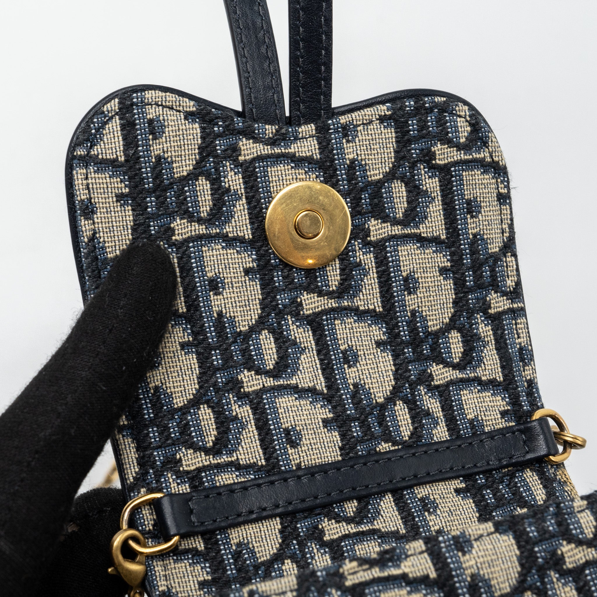 DIOR SADDLE PHONE POUCH DIOR OBLIQUE JACQUARD BLUE GHW
