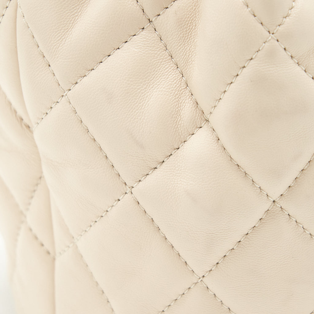 CHANEL BUTTON BUCKET CROSSBODY BAG LAMBSKIN WHITE GHW