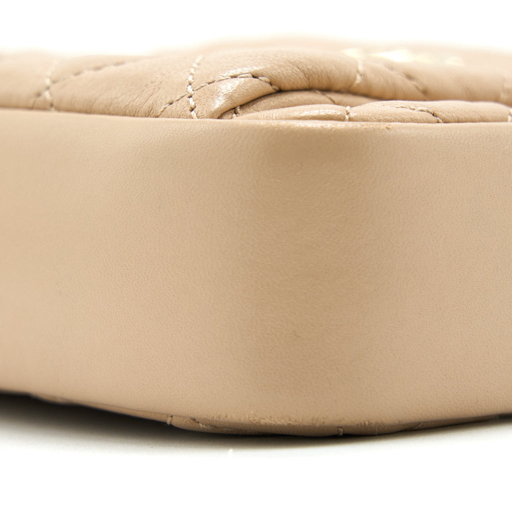 CHANEL SMALL VERTICAL CAMERA BAG WITH CHAIN LAMBSKIN BEIGE LGHW