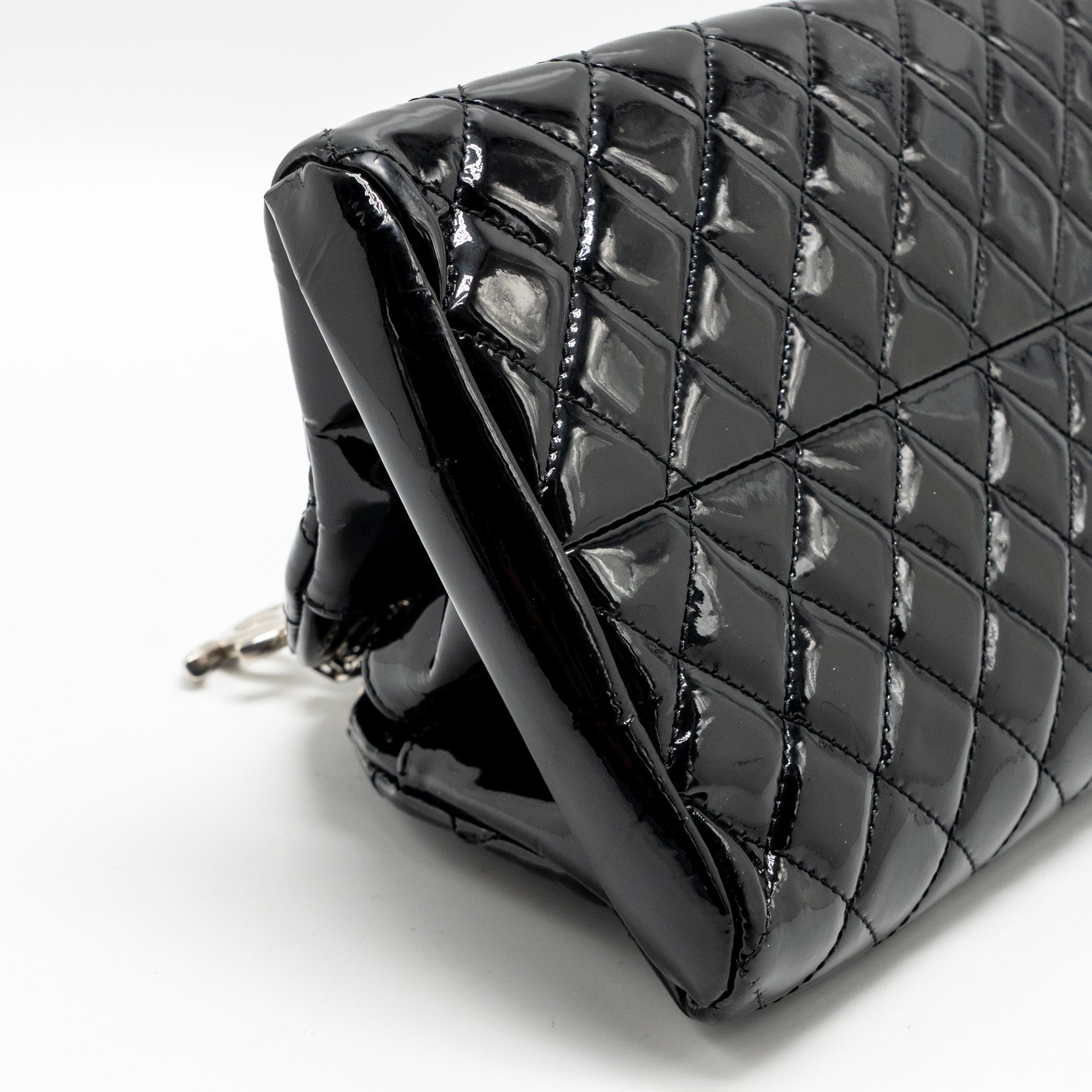 CHANEL JUST MADEMOISELLE BOWLING BAG PATENT BLACK SHW