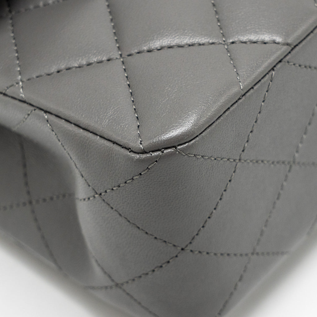 CHANEL SMALL CLASSIC DOUBLE FLAP BAG LAMBSKIN GREY LGHW (MICROCHIP)