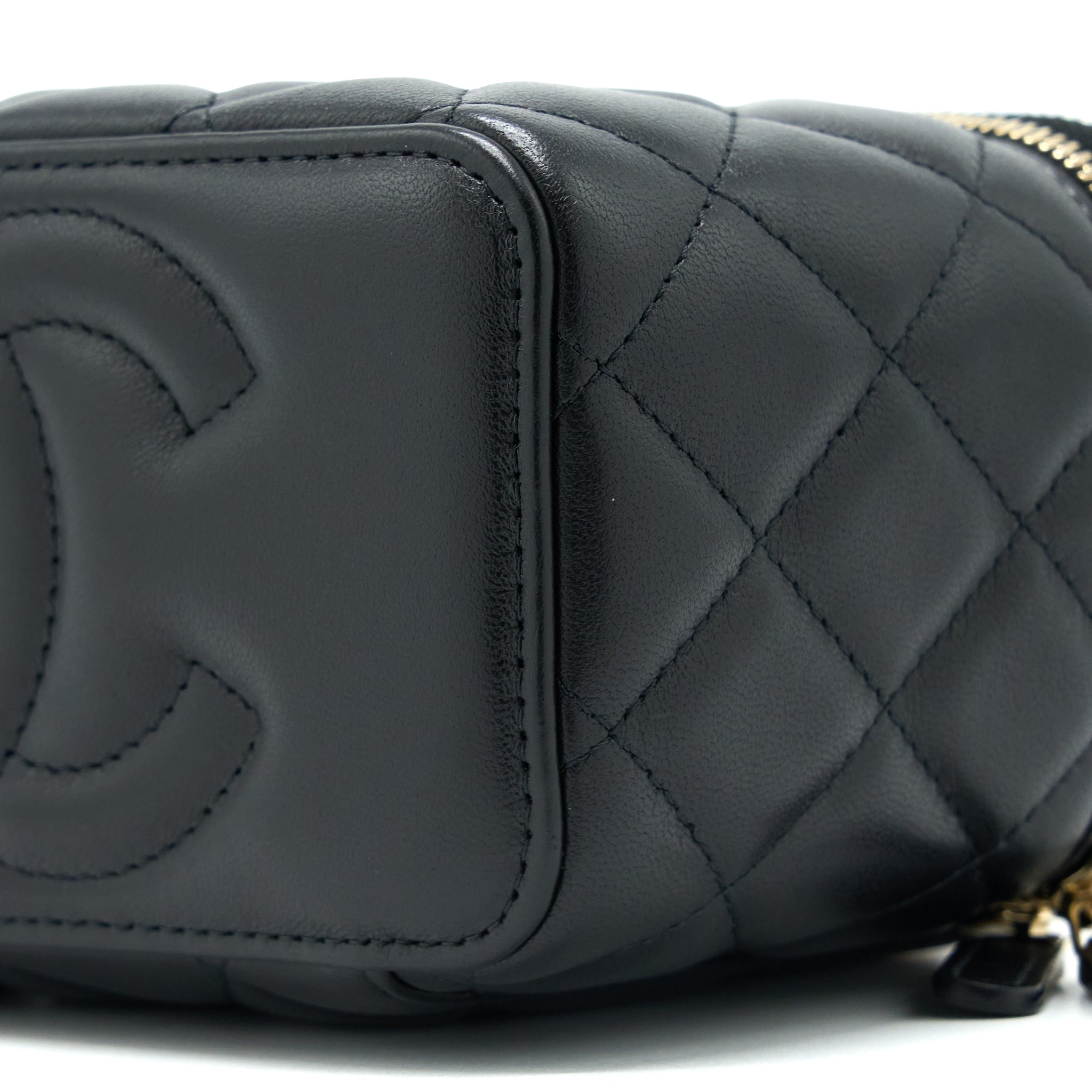 CHANEL TOP TWIST CHAIN HANDLE LONG VANITY WITH CHAIN LAMBSKIN BLACK BRUSHED GHW (MICROCHIP)