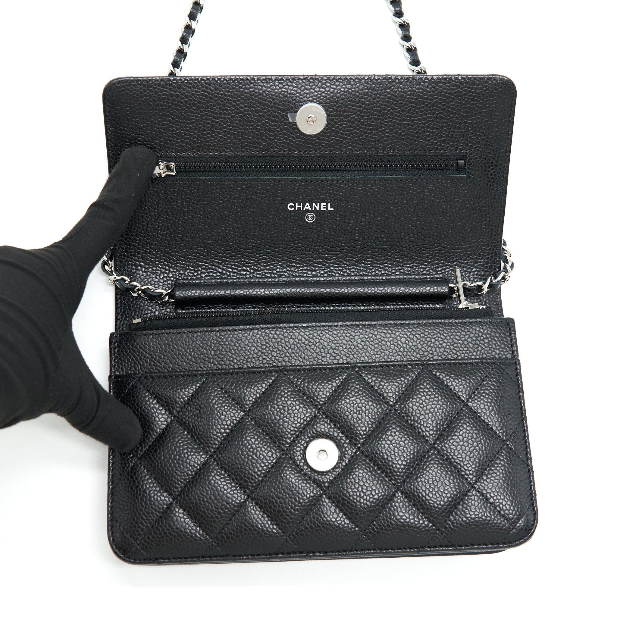 CHANEL CLASSIC WALLET ON CHAIN CAVIAR BLACK SHW (MICROCHIP)