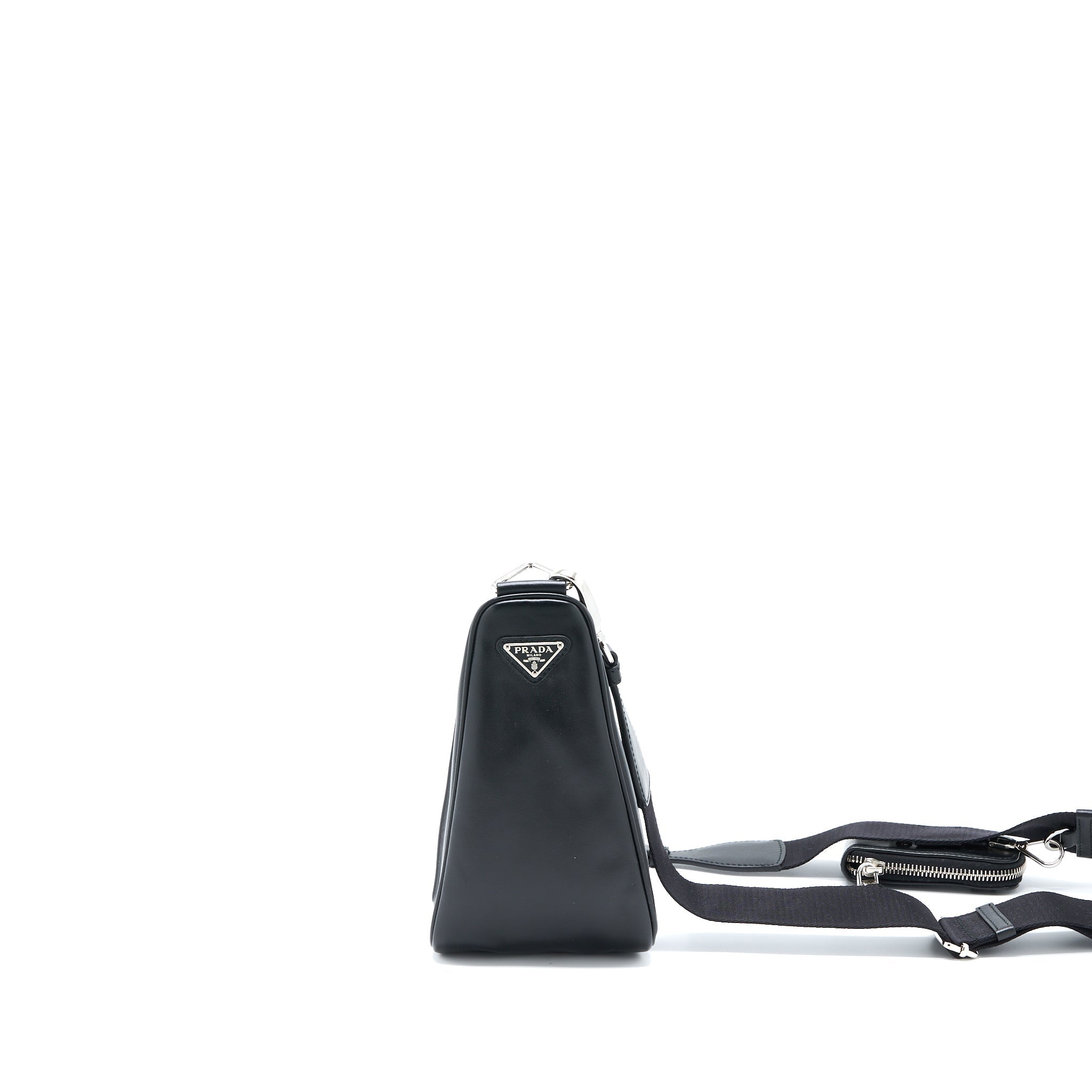 PRADA TRIANGLE SHOULDER BAG LEATHER BLACK SHW