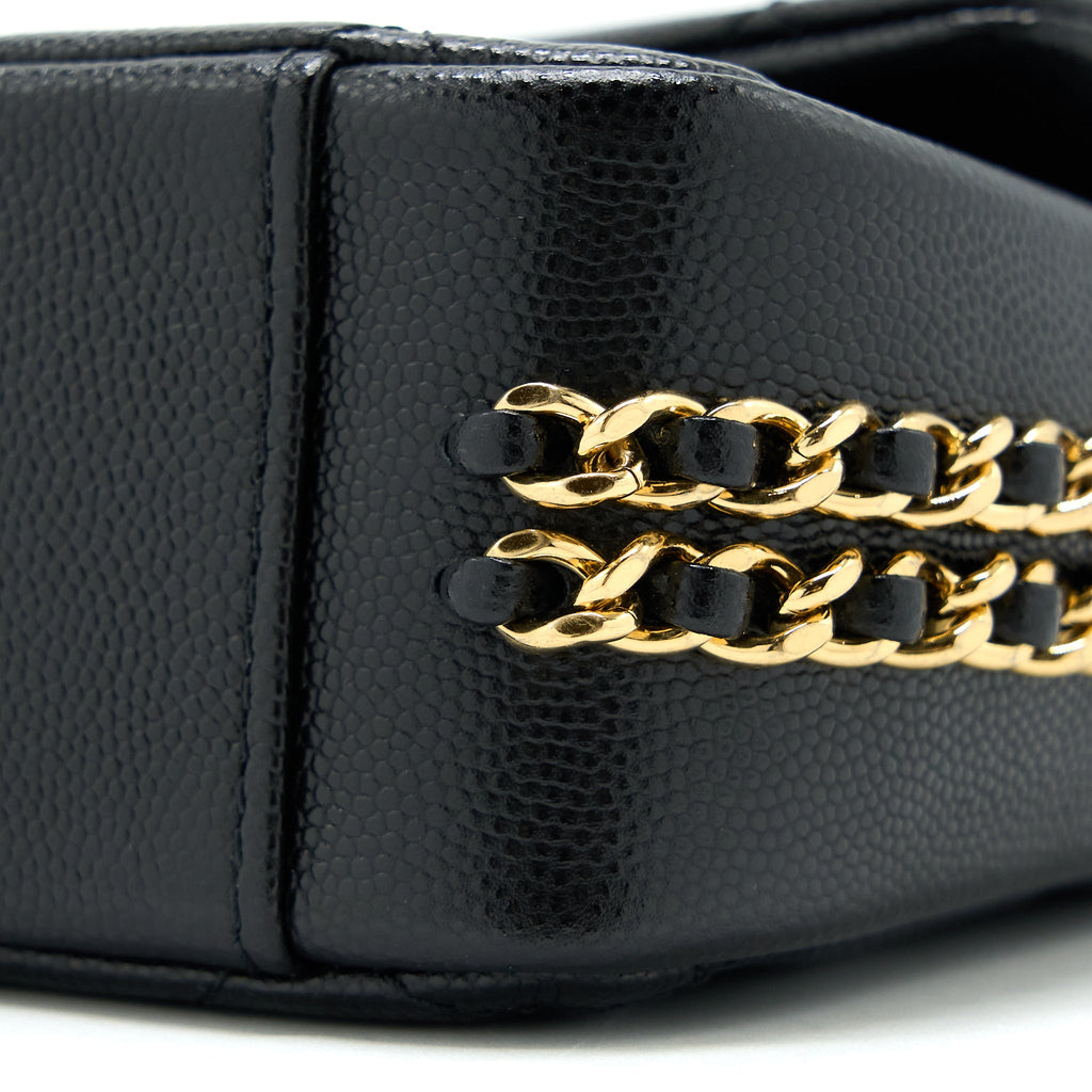 CHANEL 23C MINI FLAP BAG WITH CC LOGO CHAIN GRAINED CALFSKIN BLACK GHW (MICROCHIP)