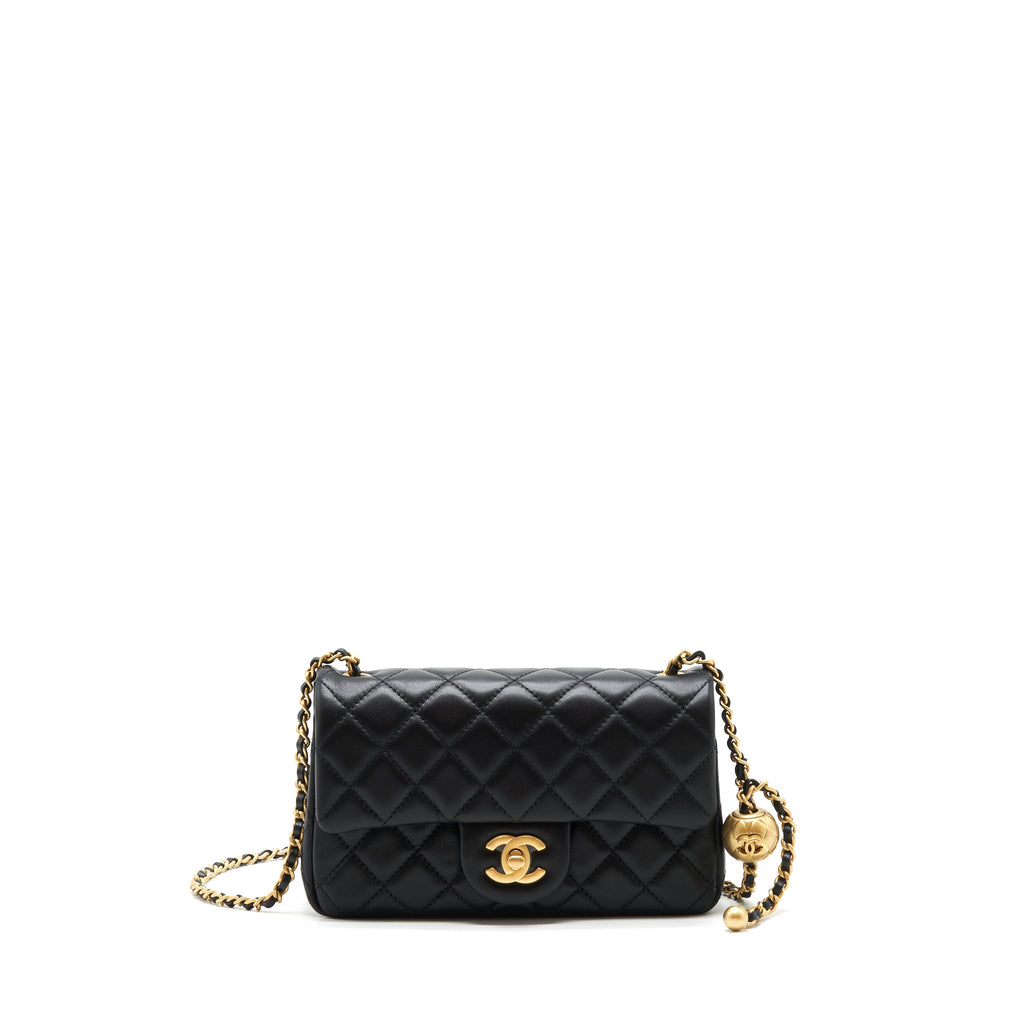 CHANEL 22C PEARL CRUSH MINI RECTANGULAR LAMBSKIN BLACK GHW (MICROCHIP)