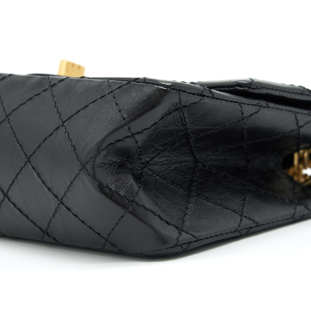 CHANEL MINI 2.55 REISSUE FLAP BAG AGED CALFSKIN BLACK BRUSHED GHW (MICROCHIP)