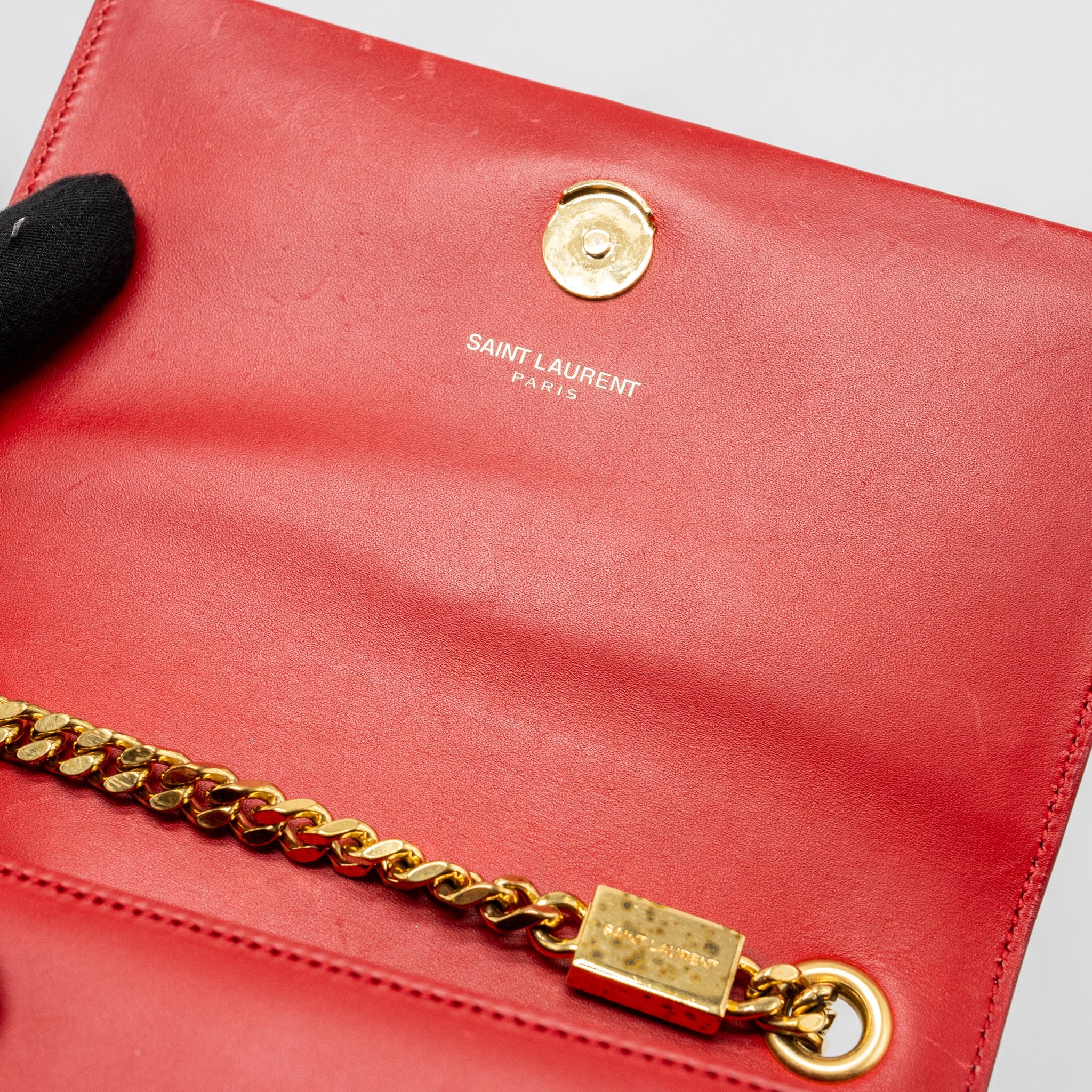 SAINT LAURENT/YSL SMALL KATE BAG TASSEL CALFSKIN RED GHW