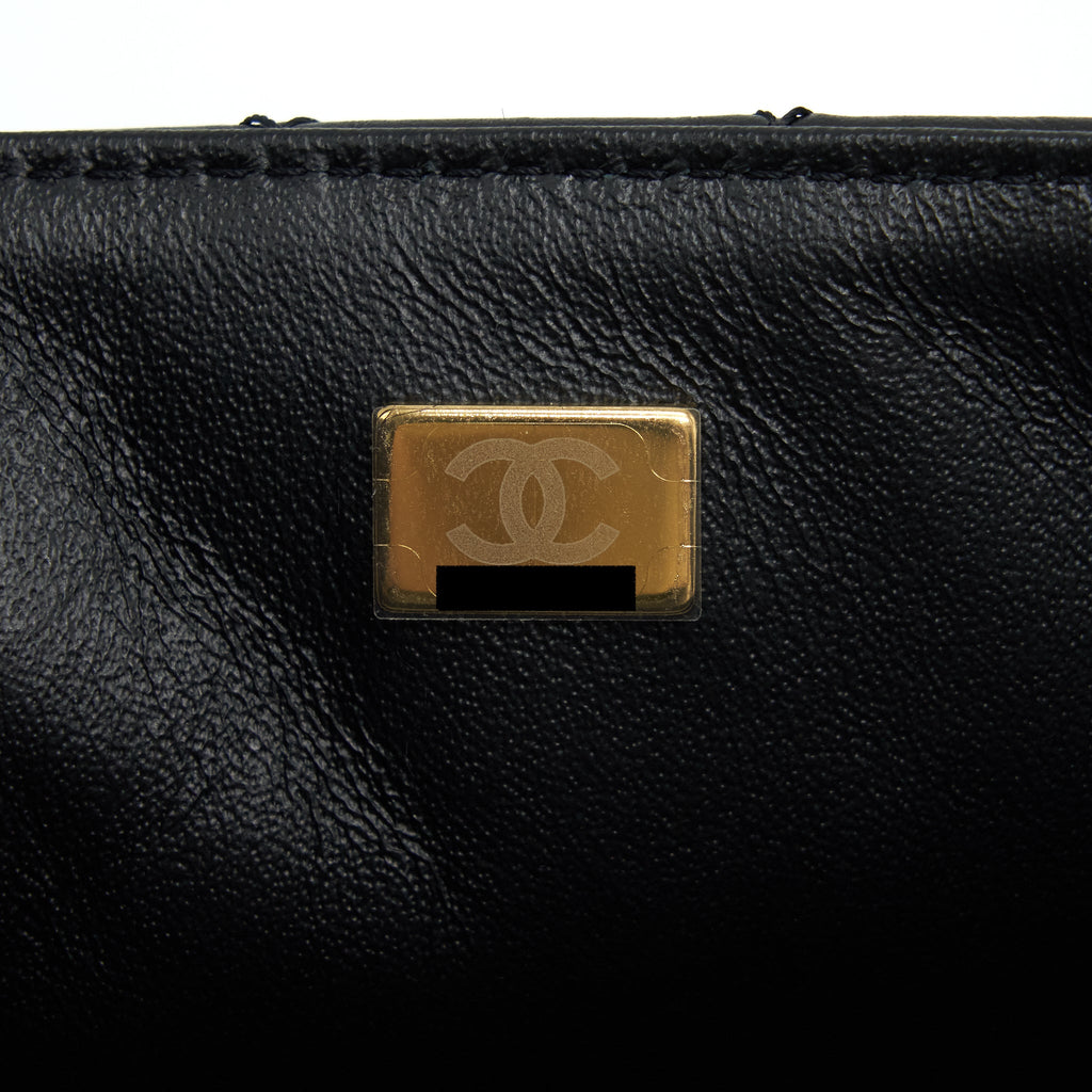 CHANEL MINI 2.55 REISSUE FLAP BAG AGED CALFSKIN BLACK BRUSHED GHW (MICROCHIP)
