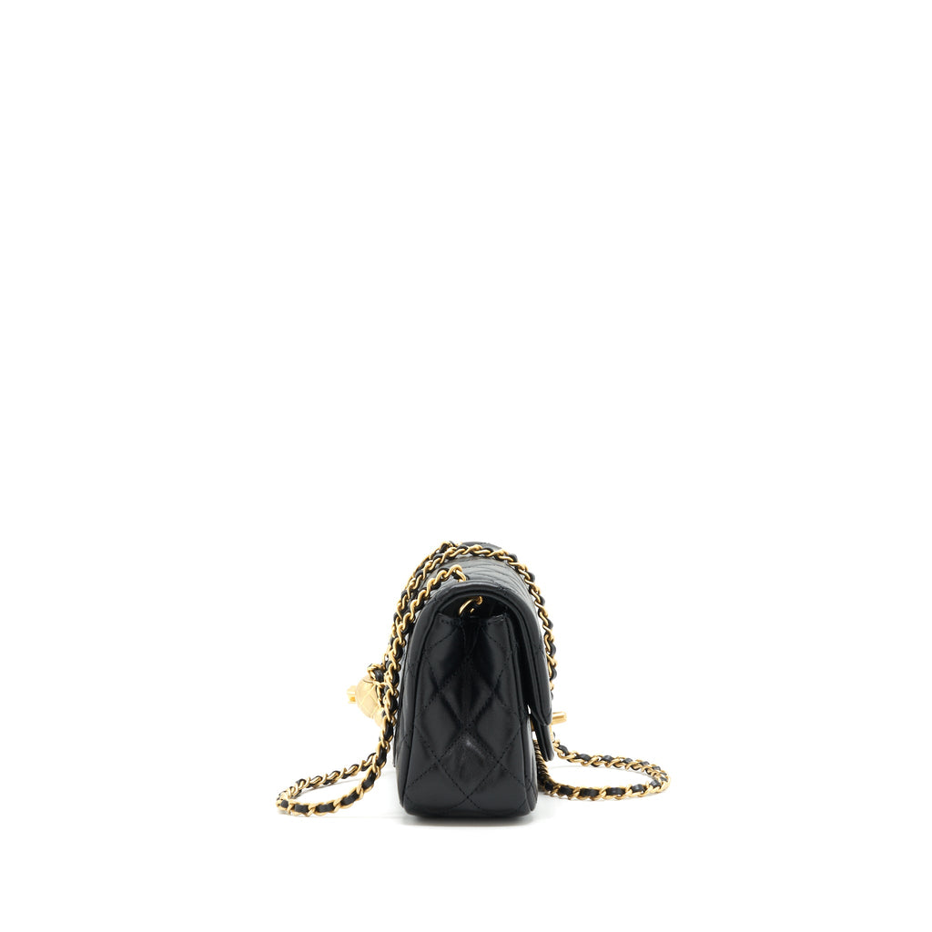 CHANEL 22C PEARL CRUSH MINI RECTANGULAR LAMBSKIN BLACK GHW (MICROCHIP)