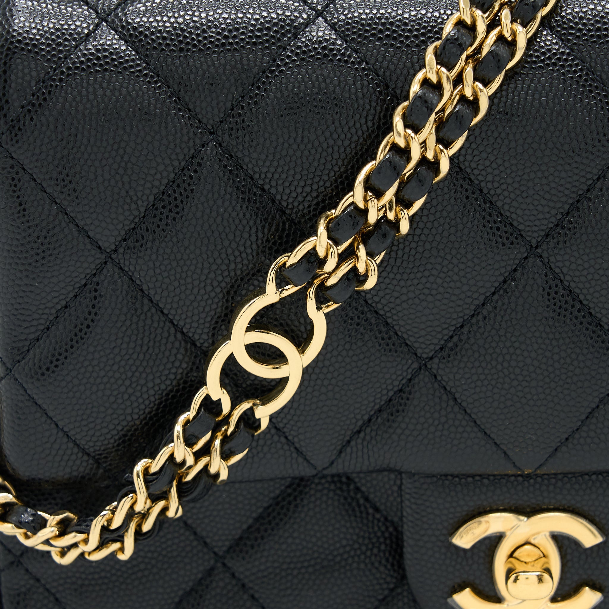 CHANEL 23C MINI FLAP BAG WITH CC LOGO CHAIN GRAINED CALFSKIN BLACK GHW (MICROCHIP)