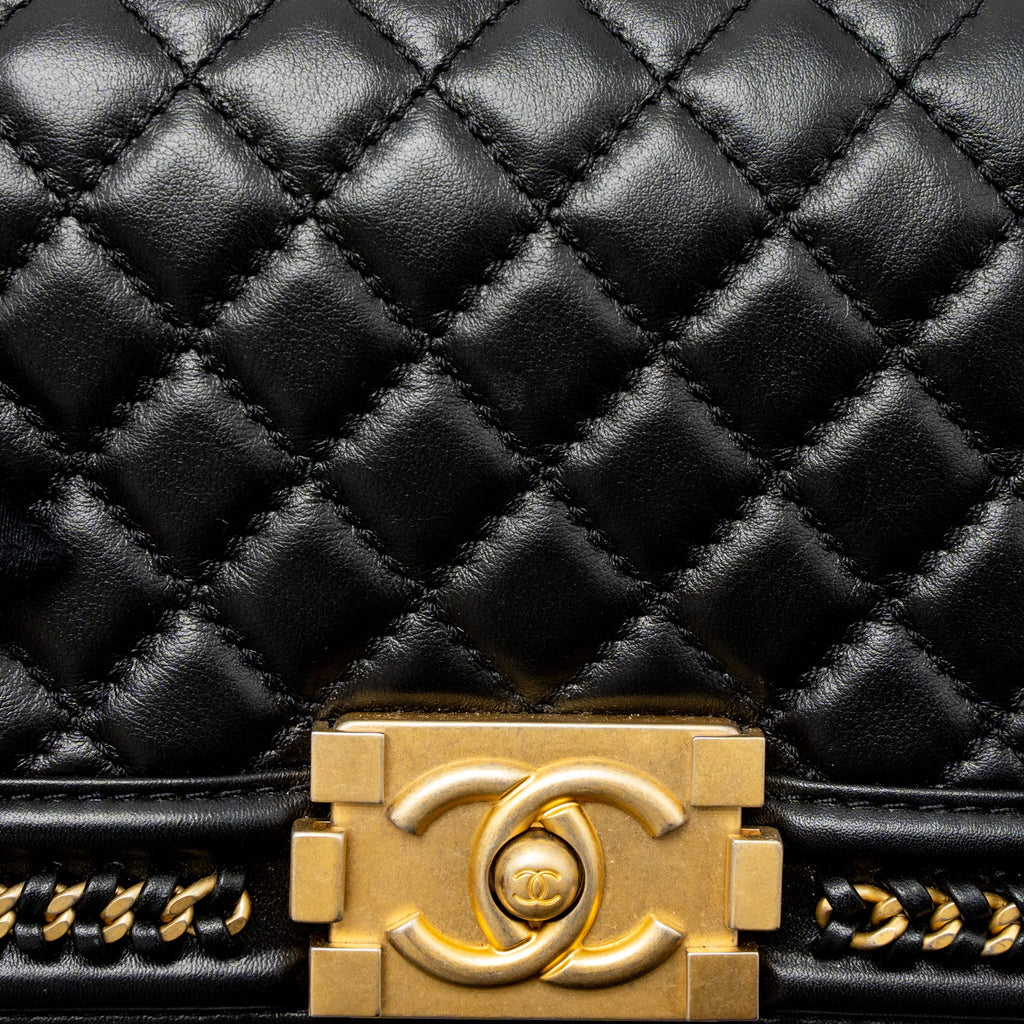 CHANEL TOP HANDLE SMALL BOY BAG CALFSKIN BLACK BRUSHED GHW
