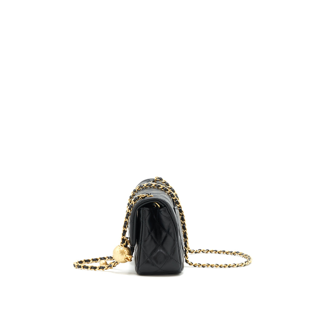 CHANEL 22C PEARL CRUSH MINI RECTANGULAR LAMBSKIN BLACK GHW (MICROCHIP)
