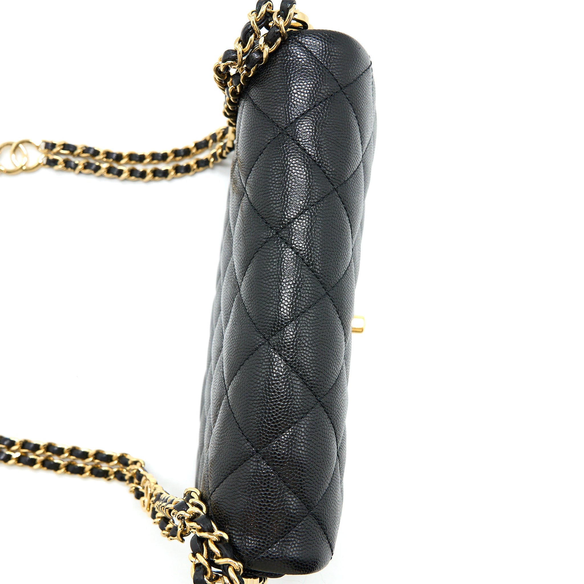 CHANEL 23C MINI FLAP BAG WITH CC LOGO CHAIN GRAINED CALFSKIN BLACK GHW (MICROCHIP)
