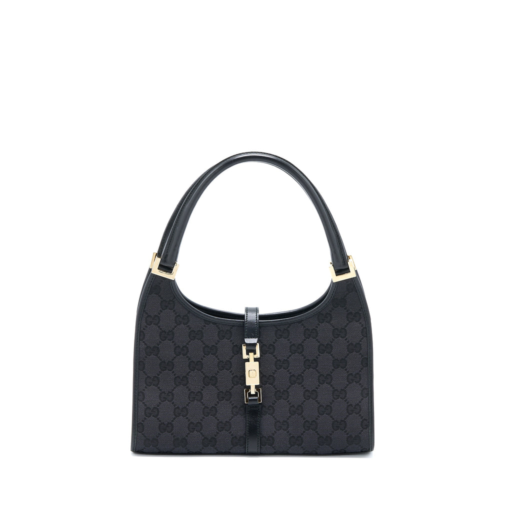 GUCCI VINTAGE JACKIE BAG GG PRINTED CANVAS BLACK GHW