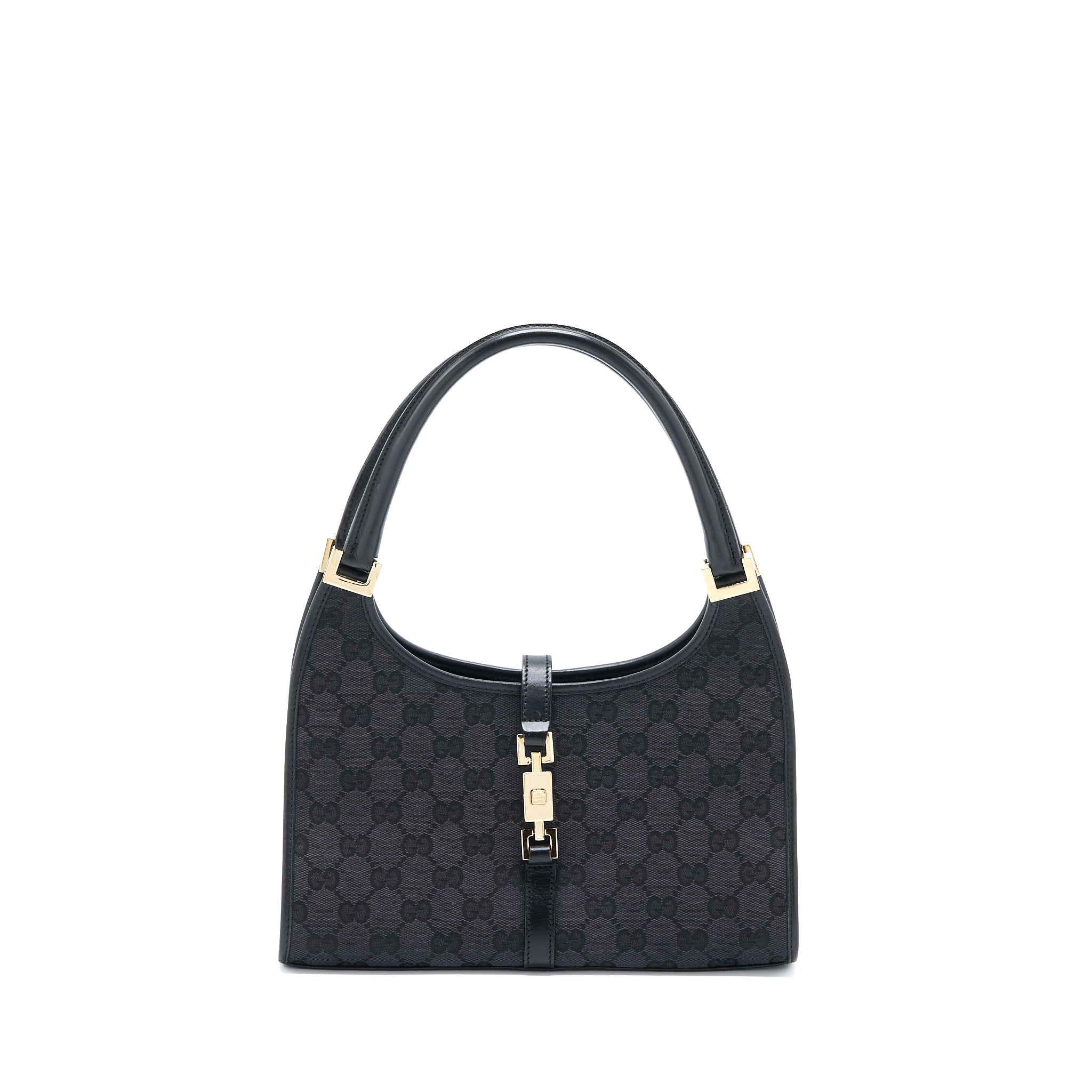 GUCCI VINTAGE JACKIE BAG GG PRINTED CANVAS BLACK GHW