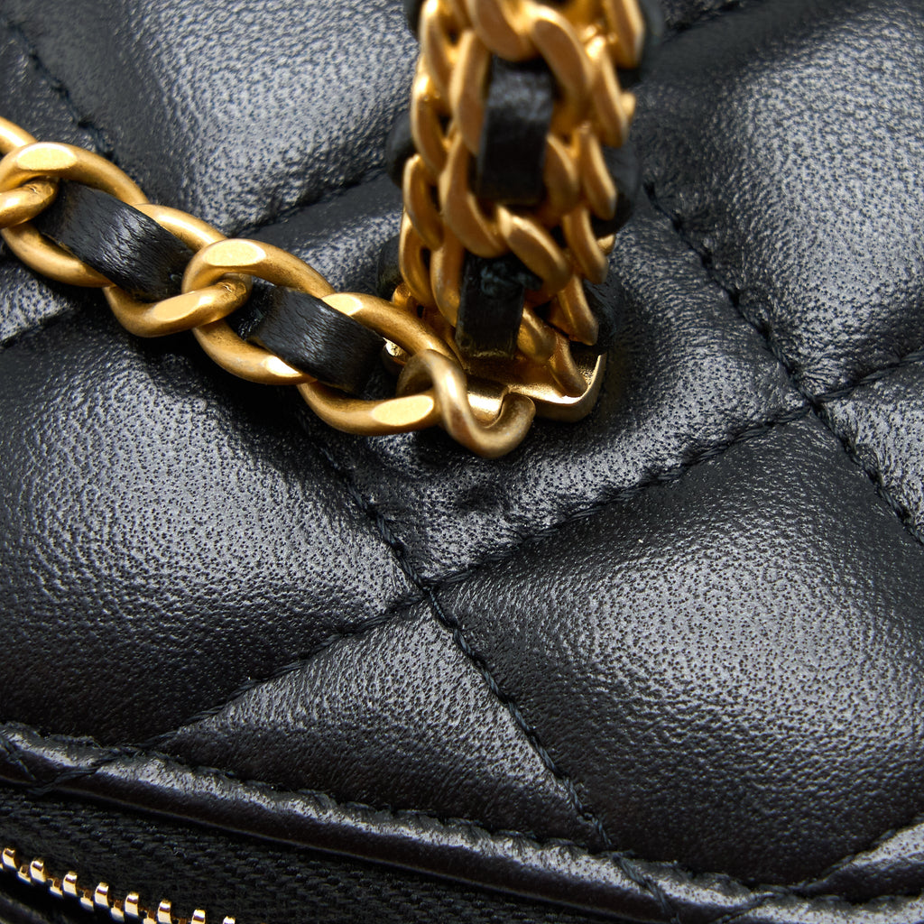 CHANEL TOP TWIST CHAIN HANDLE LONG VANITY WITH CHAIN LAMBSKIN BLACK BRUSHED GHW (MICROCHIP)