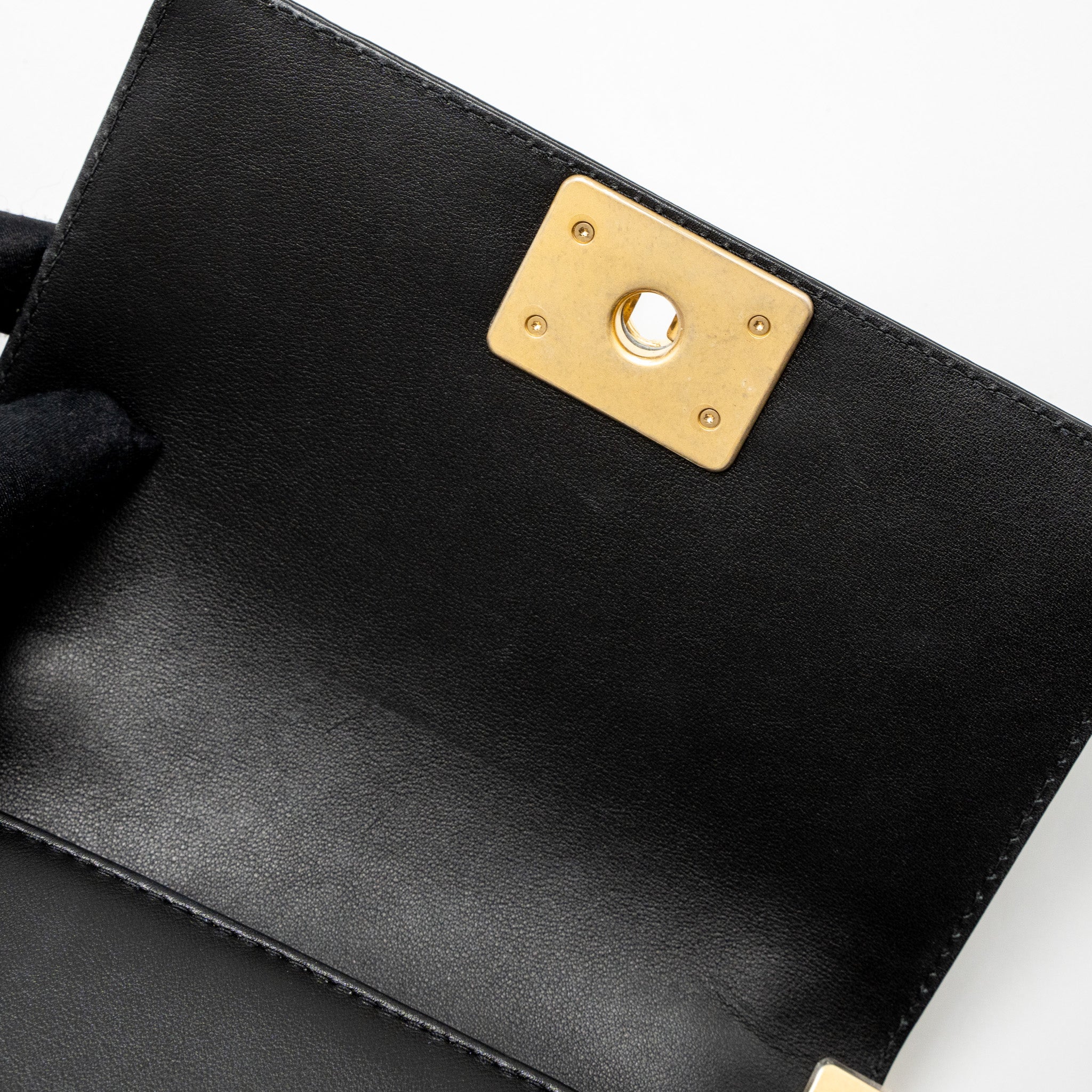 CHANEL TOP HANDLE SMALL BOY BAG CALFSKIN BLACK BRUSHED GHW