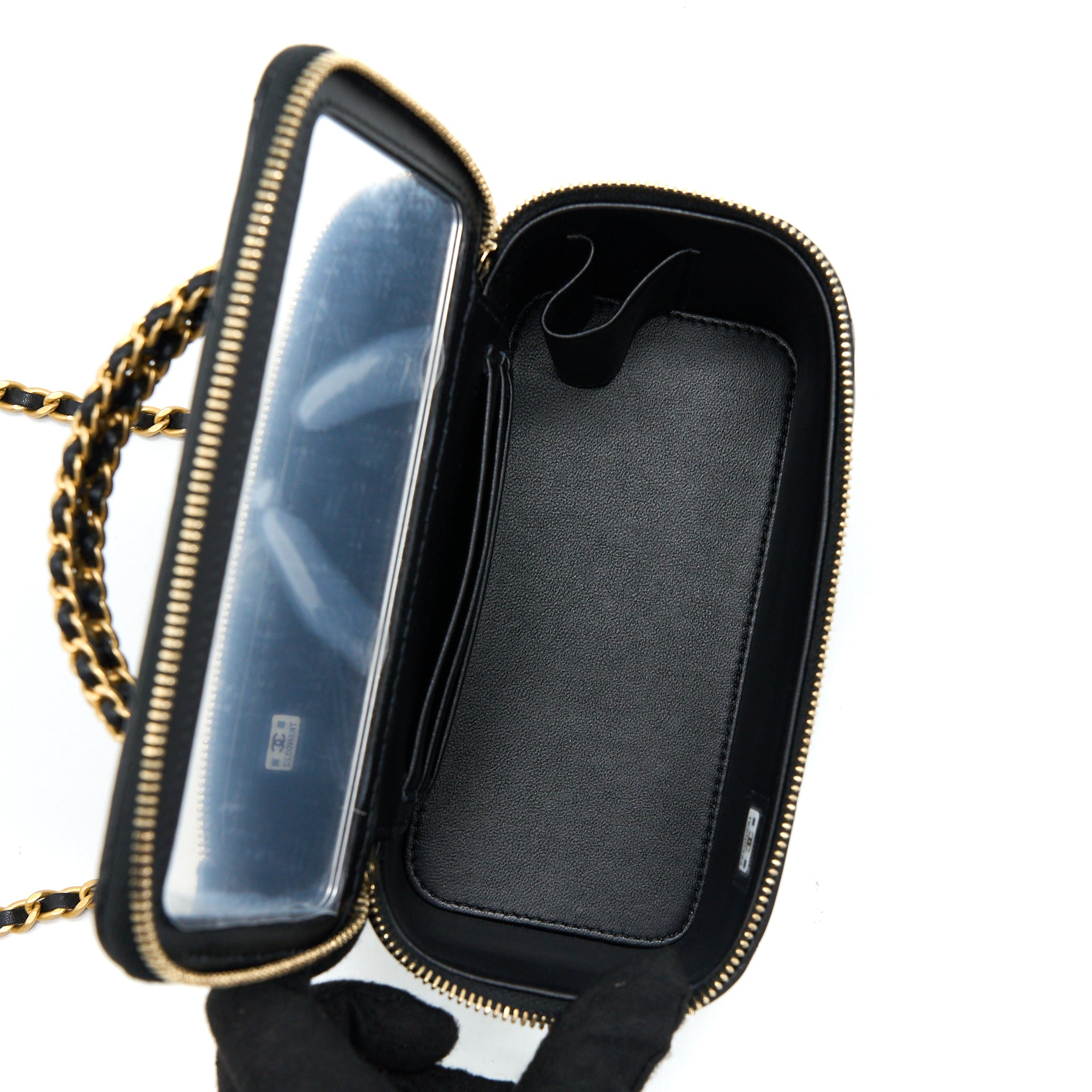 CHANEL TOP TWIST CHAIN HANDLE LONG VANITY WITH CHAIN LAMBSKIN BLACK BRUSHED GHW (MICROCHIP)