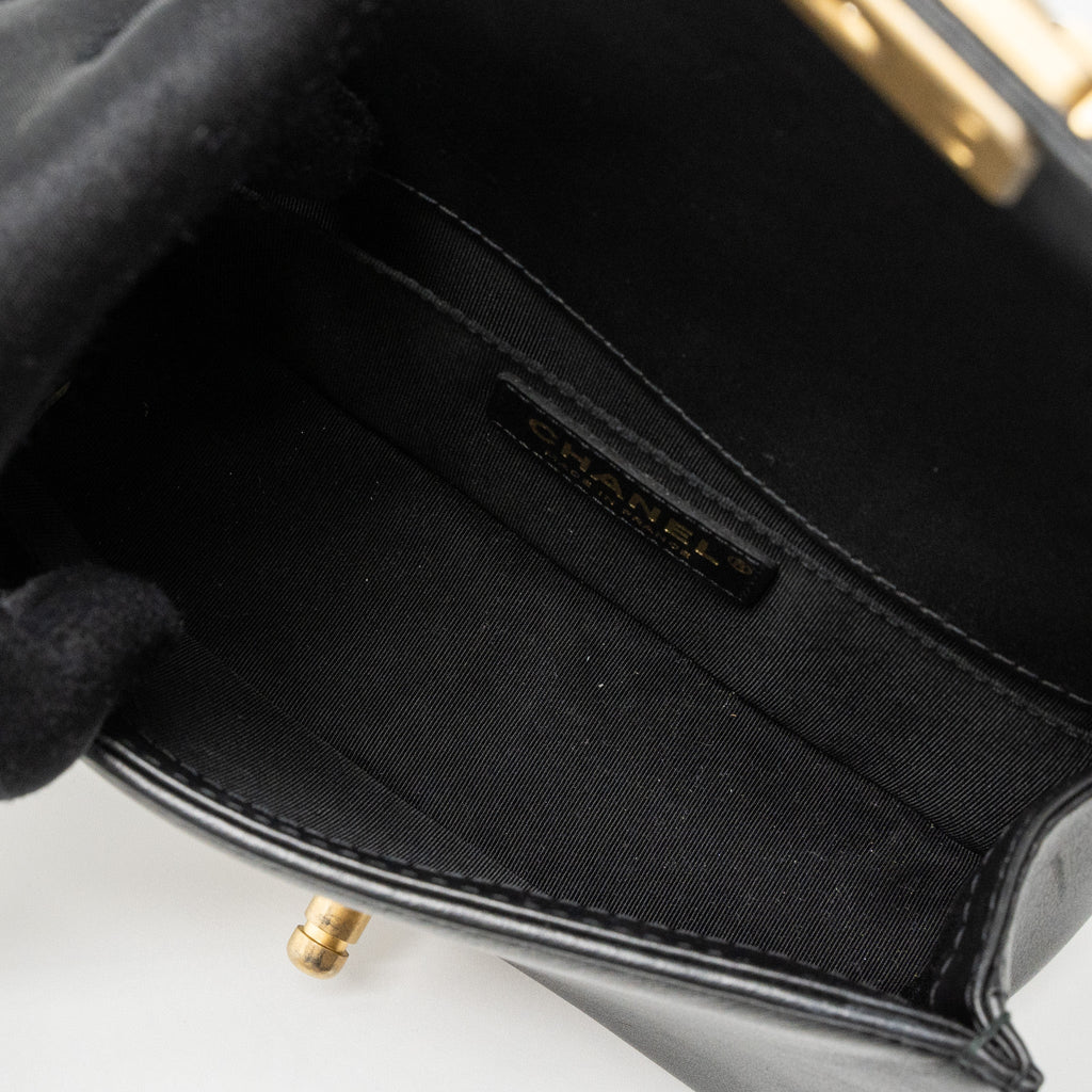 CHANEL TOP HANDLE SMALL BOY BAG CALFSKIN BLACK BRUSHED GHW