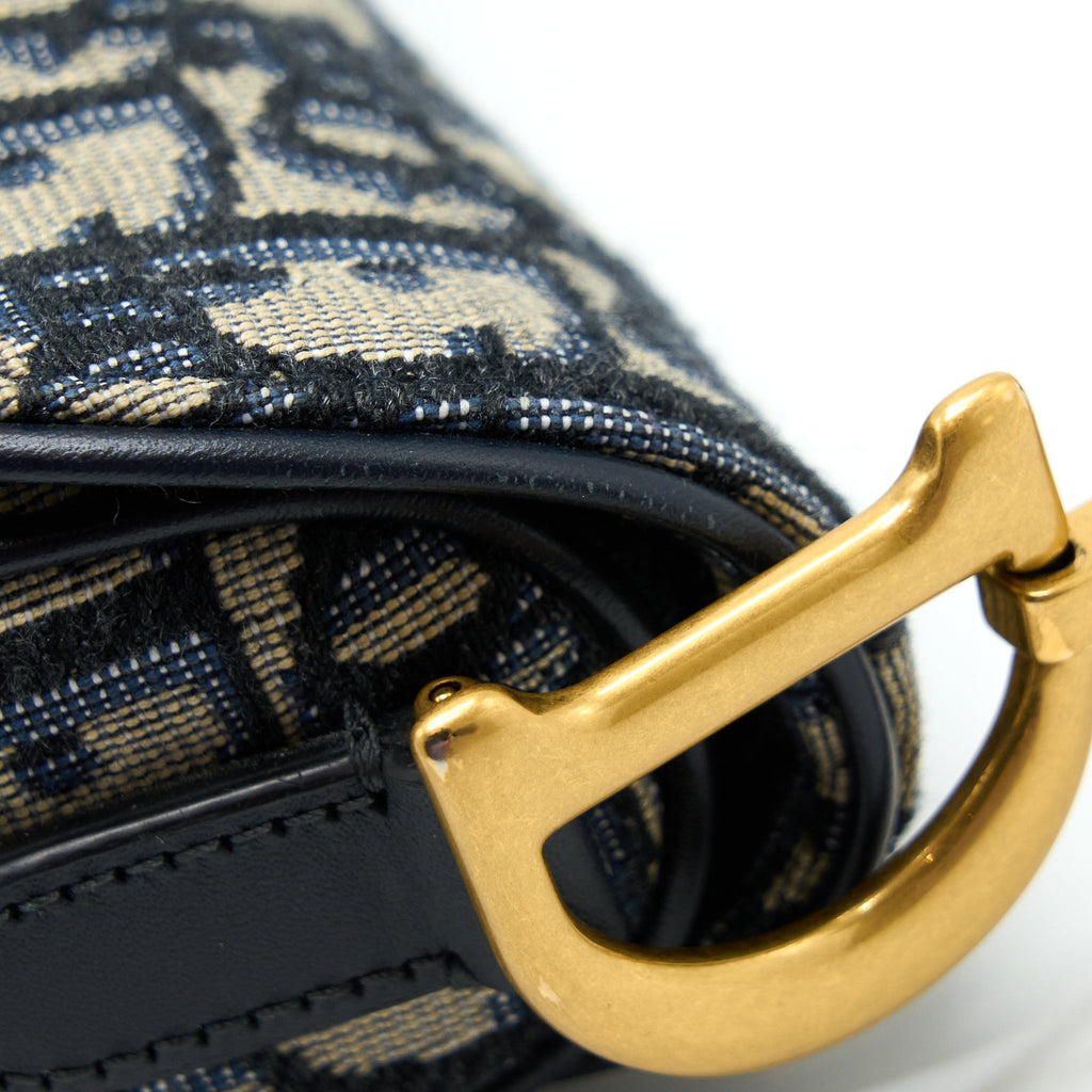 DIOR MINI SADDLE BLUE OBLIQUE GHW