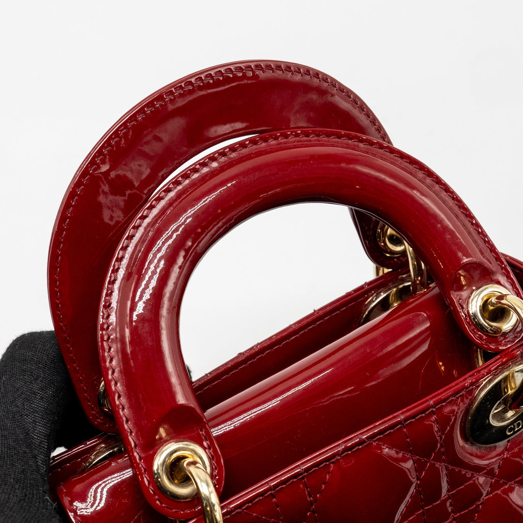 DIOR MINI LADY DIOR PATENT LEATHER RED GHW