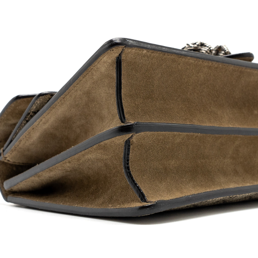 GUCCI DIONYSUS GG SMALL SUPREME CANVAS/TAUPE SUEDE BEIGE SHW