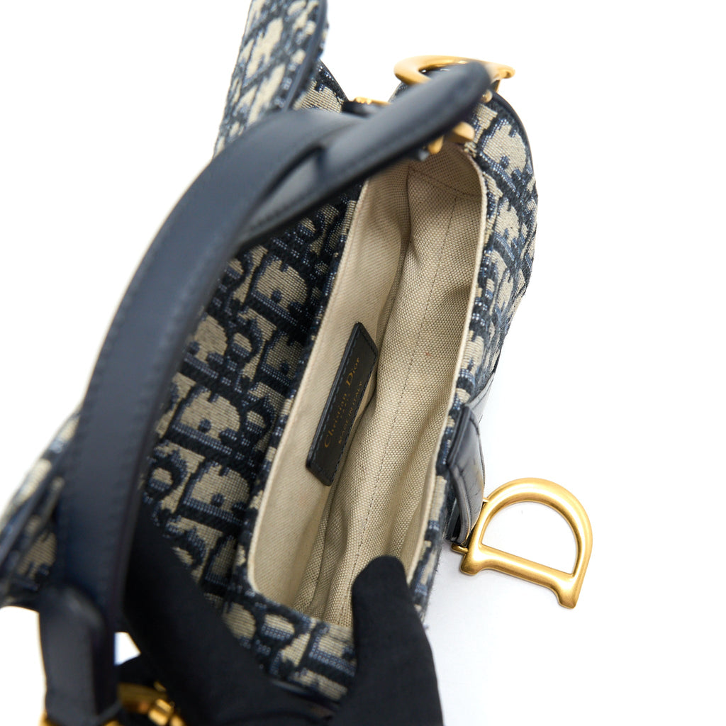 DIOR MINI SADDLE BLUE OBLIQUE GHW