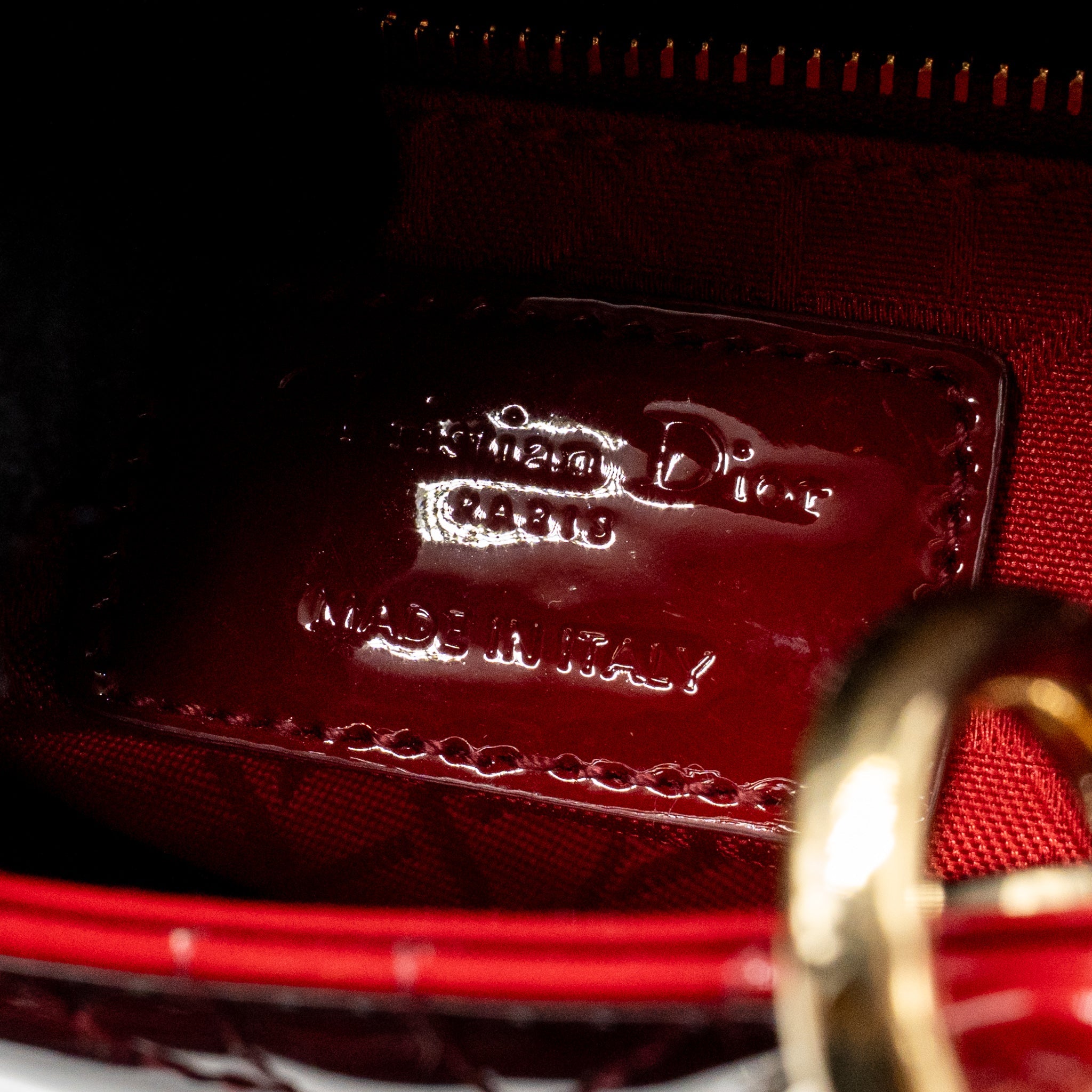 DIOR MINI LADY DIOR PATENT LEATHER RED GHW
