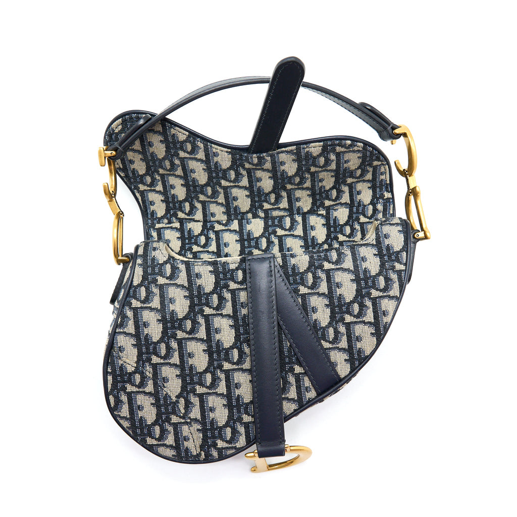 DIOR MINI SADDLE BLUE OBLIQUE GHW