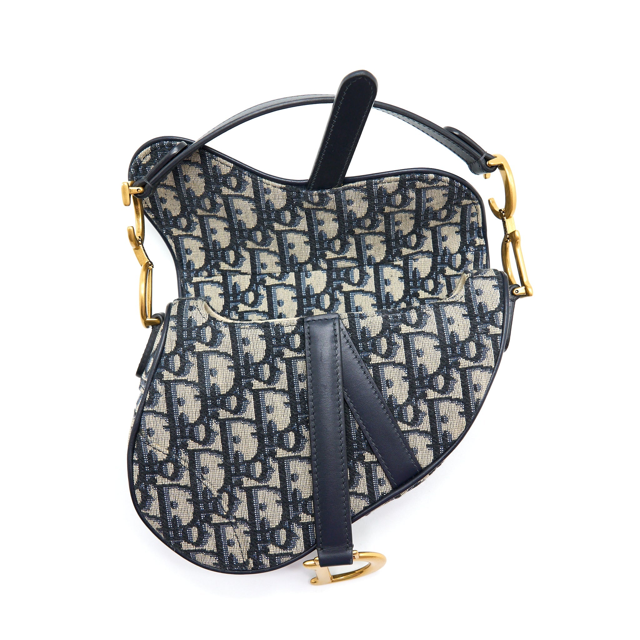 DIOR MINI SADDLE BLUE OBLIQUE GHW