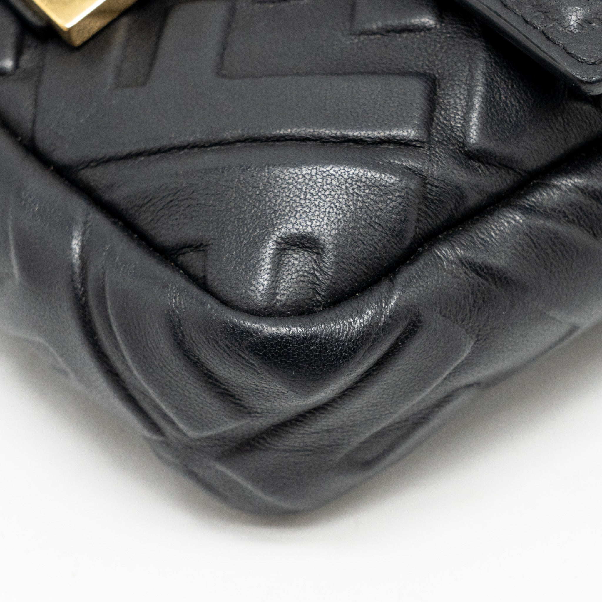 FENDI MINI BAGUETTE BAG FF MOTIF NAPPA LEATHER BLACK GHW