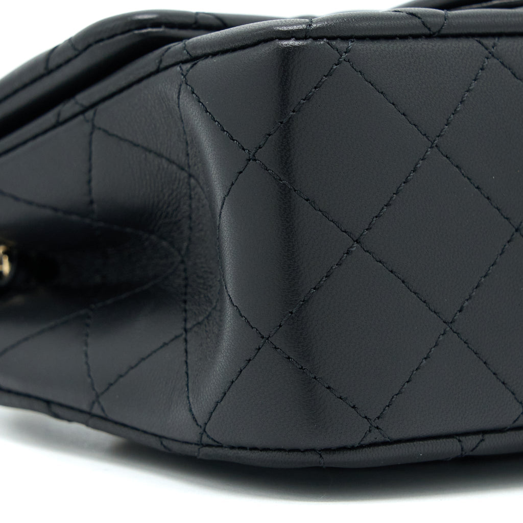 CHANEL 23C PEARL CRUSH MINI SQUARE FLAP BAG LAMBSKIN BLACK LGHW (MICROCHIP)
