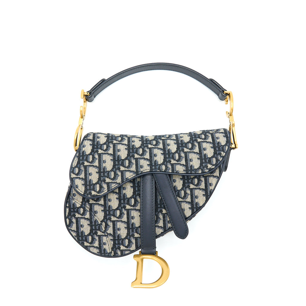 DIOR MINI SADDLE BLUE OBLIQUE GHW