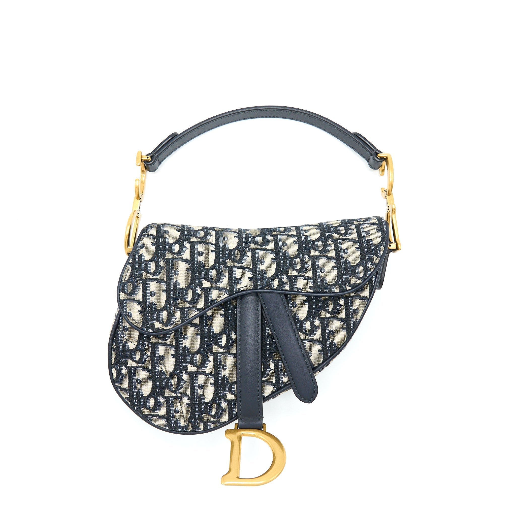 DIOR MINI SADDLE BLUE OBLIQUE GHW