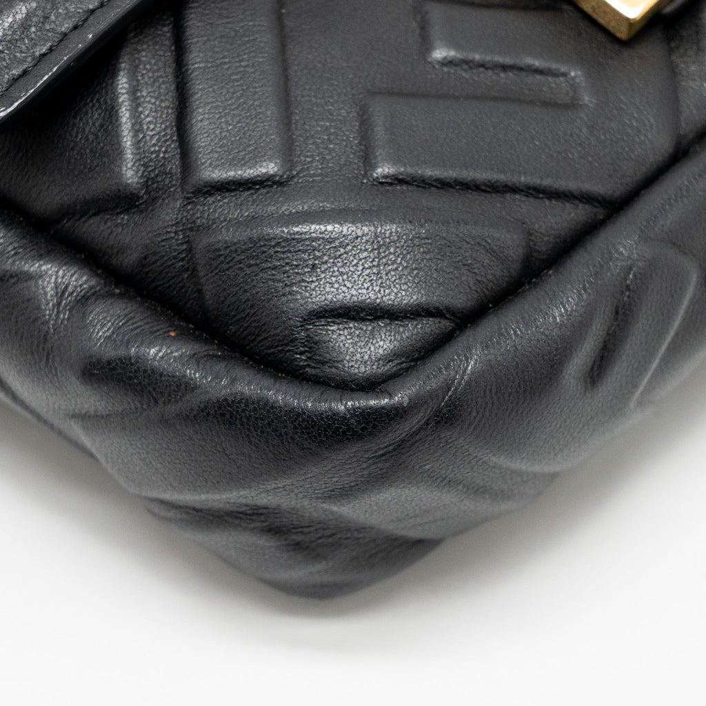 FENDI MINI BAGUETTE BAG FF MOTIF NAPPA LEATHER BLACK GHW