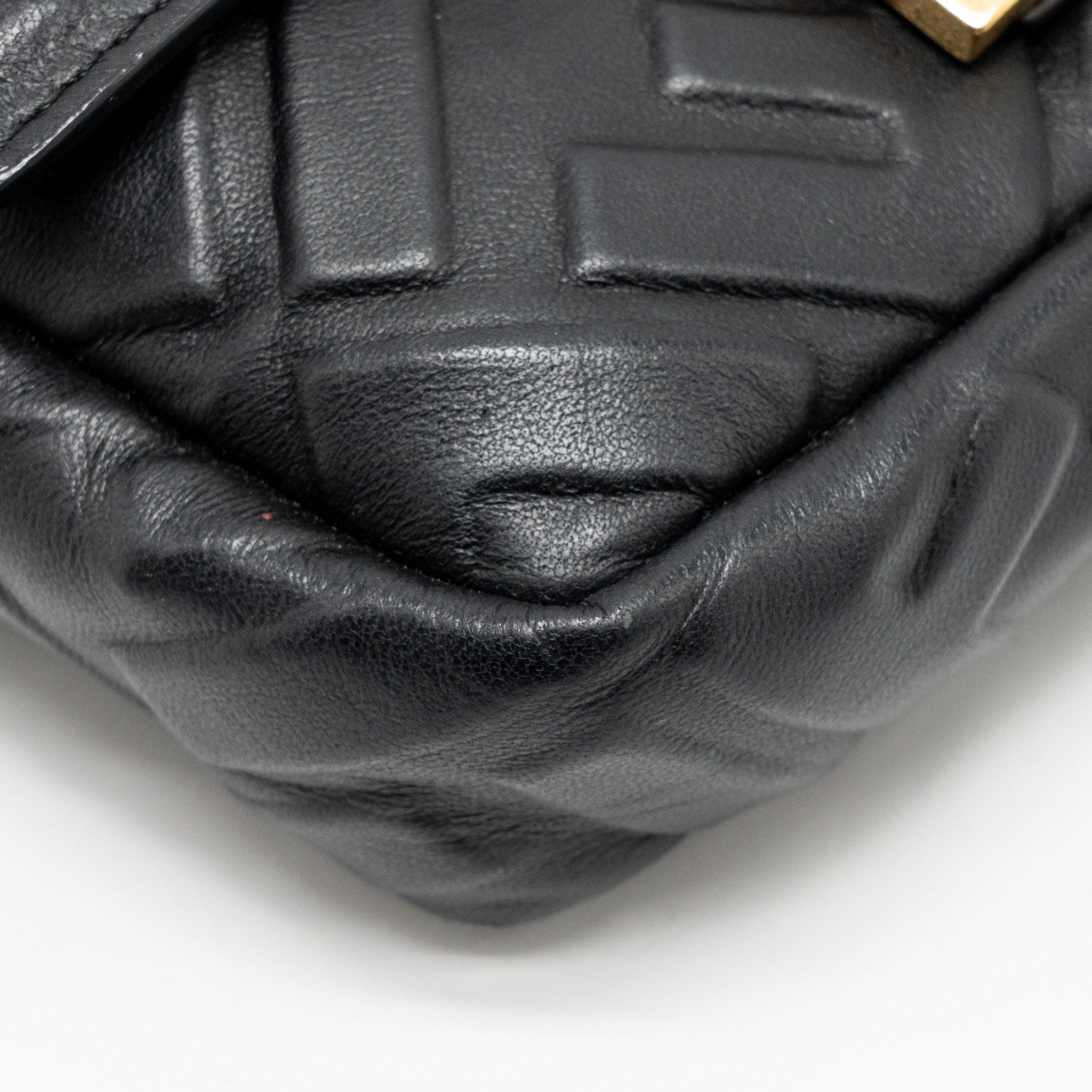 FENDI MINI BAGUETTE BAG FF MOTIF NAPPA LEATHER BLACK GHW