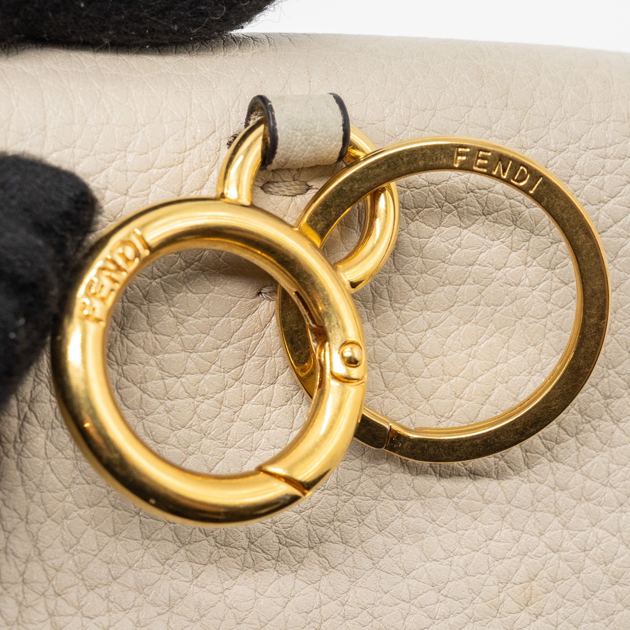FENDI MINI BAGUETTE KEYRING CHARM CALFSKIN BEIGE GHW