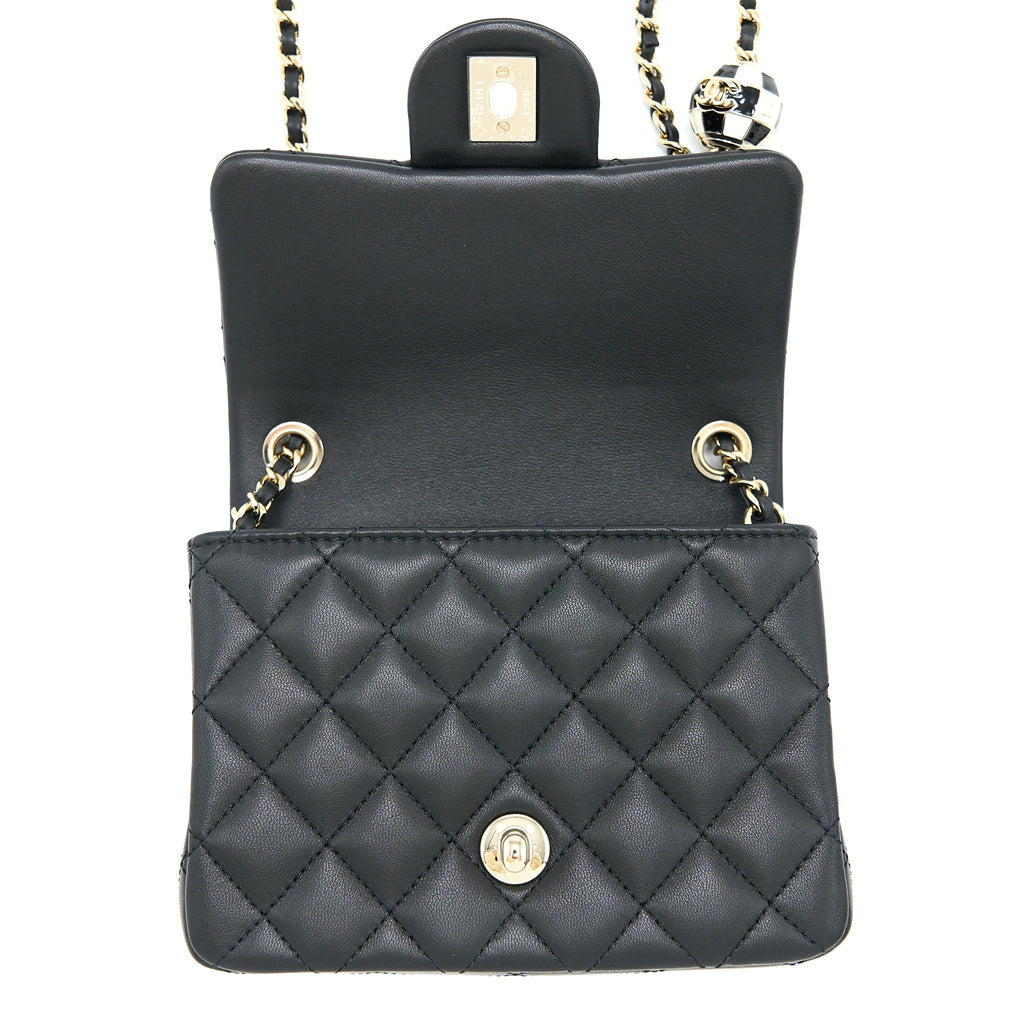 CHANEL 23C PEARL CRUSH MINI SQUARE FLAP BAG LAMBSKIN BLACK LGHW (MICROCHIP)