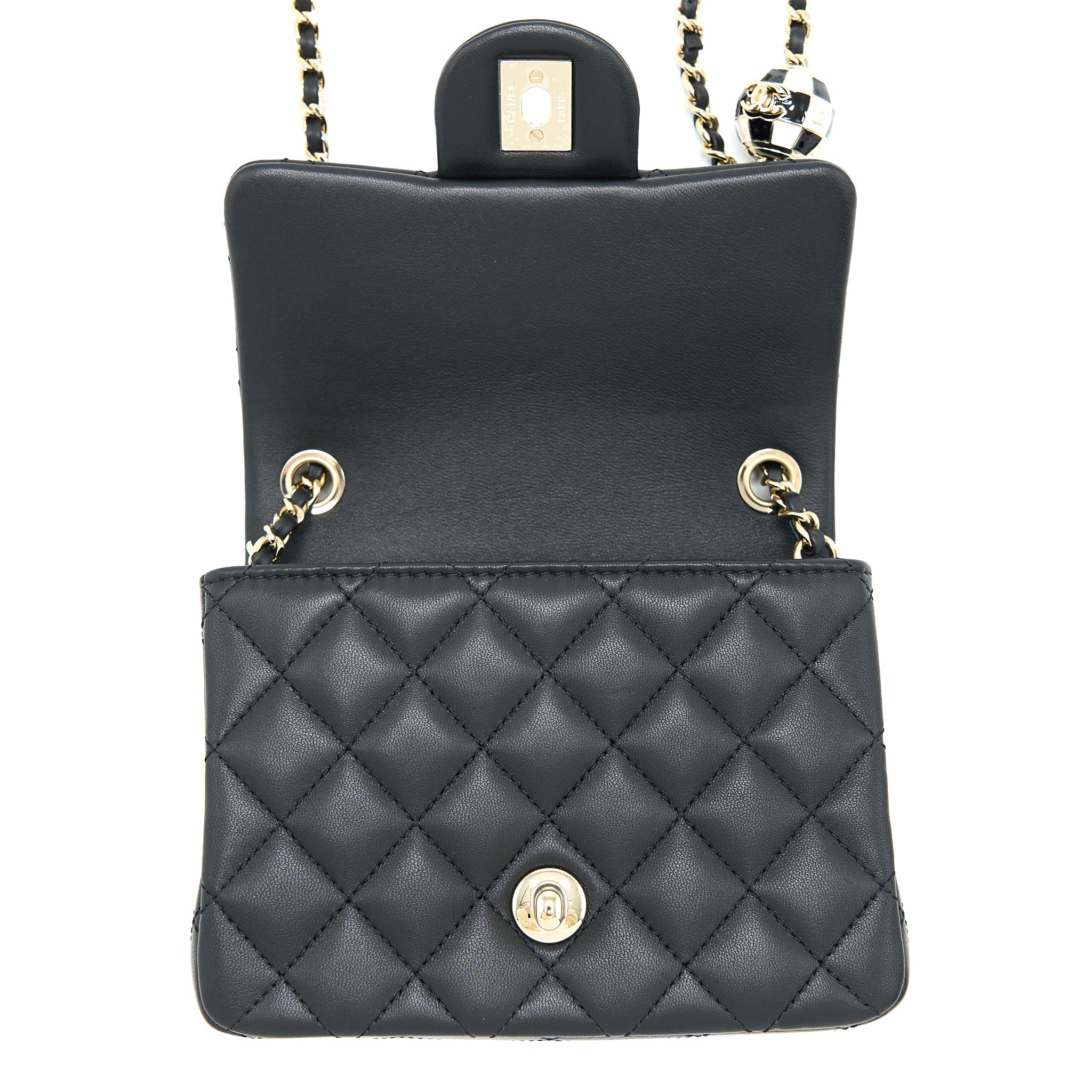 CHANEL 23C PEARL CRUSH MINI SQUARE FLAP BAG LAMBSKIN BLACK LGHW (MICROCHIP)